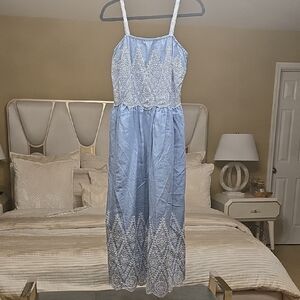 Elie Tahari Sky Blue and White Lace Maxi Dress